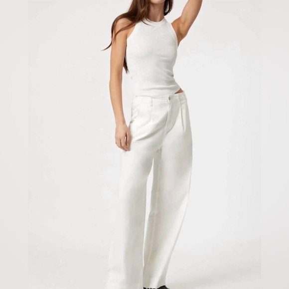 Mavi Pants - MAVI Pera Pleated Wide Leg Ultra High Rise Pants Trousers Linen Cotton Summer